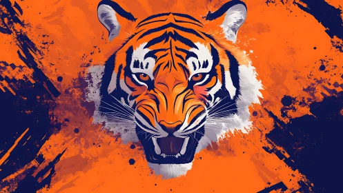 Vector tiger portrait uses high-contrast palette and angular brushwork