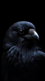 Side-profile study of a dark corvid rendered on black background
