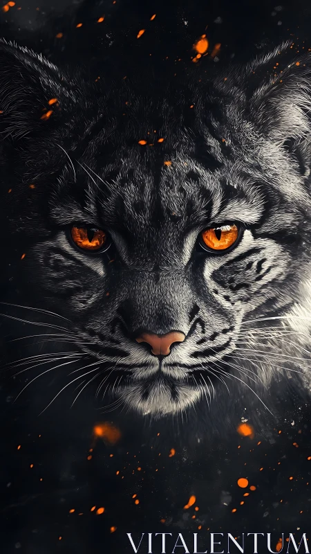 Tiger's Fierce Gaze Amid Burning Embers.