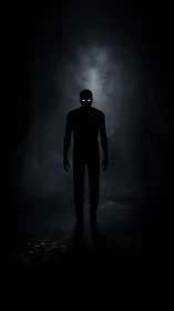 Midnight silhouette stalks through a tunnel of breathing dark.