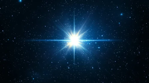 Bright central starburst in dense blue outer space field.