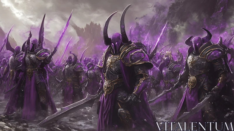 Midnight legion of violet knights ready for battle.