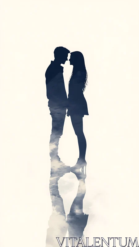 Silhouettes of Couple Kissing with Cloud Double Exposure.