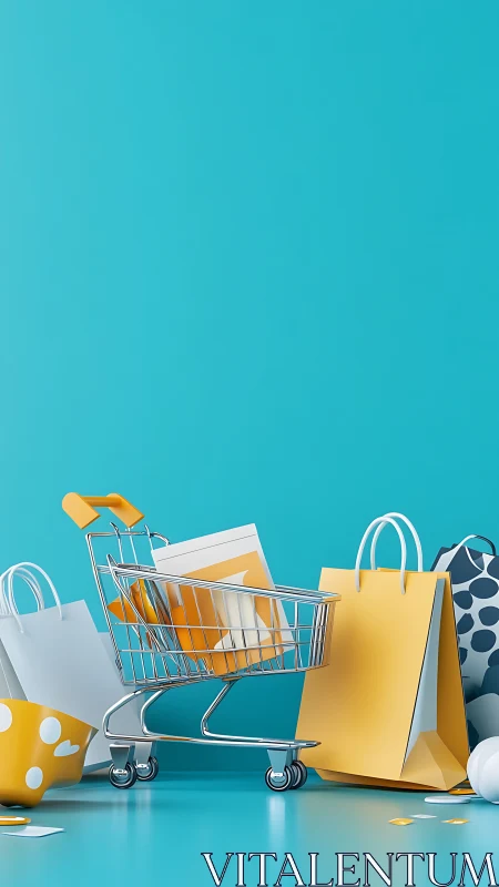Cheerful mini cart parades through a turquoise shopping day