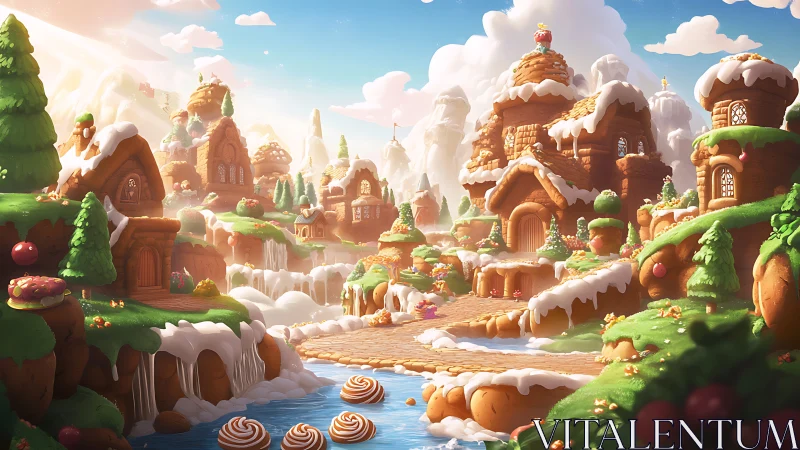 Candy-themed fantasy village with gingerbread architecture