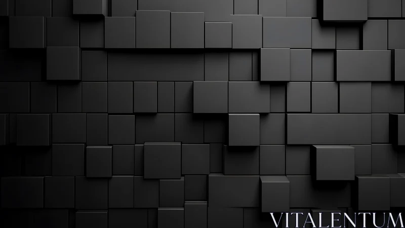 Black geometric cubes forming layered abstract 3D wall.