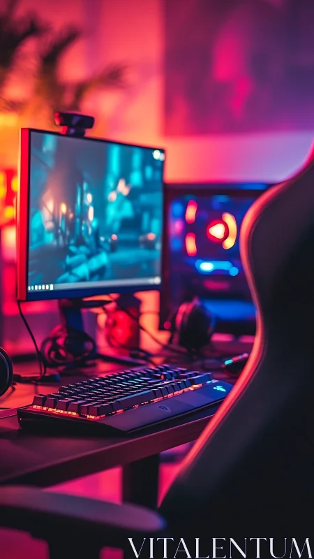 RGB-lit gaming battlestation with immersive neon backlighting.