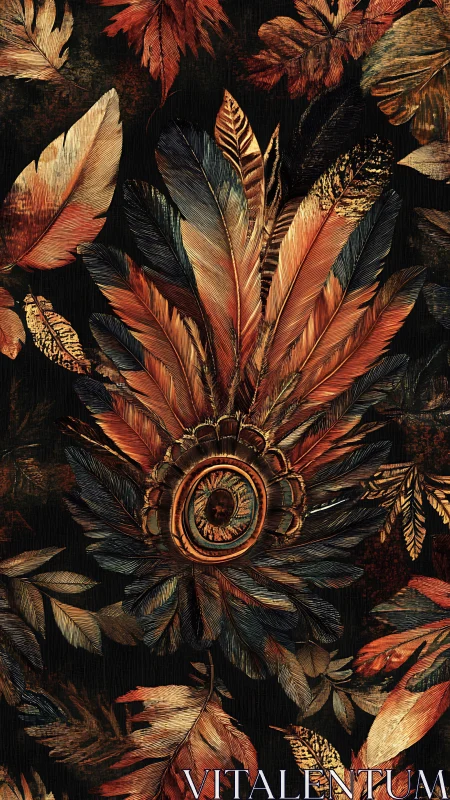 Feather eye motif rendered with intricate layered detailing