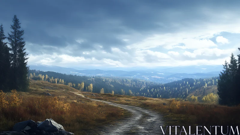 Meteorological depth over autumnal mountain valley panorama.