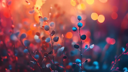Blue Seed Pods with Warm Bokeh Background.