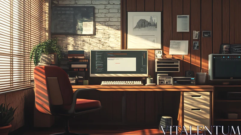 Sunlit coder&rsquo;s den turns vintage wood and pixels into calm