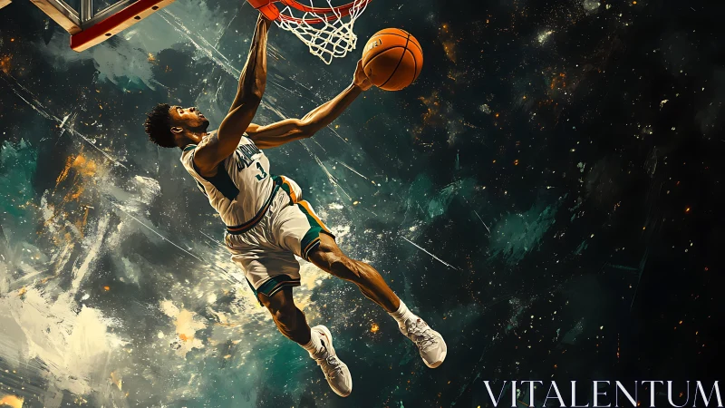 Cosmic court soarer slams a burning comet of orange light.