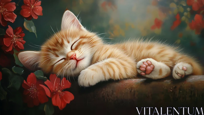 Orange tabby cat sleeping peacefully on weathered surface