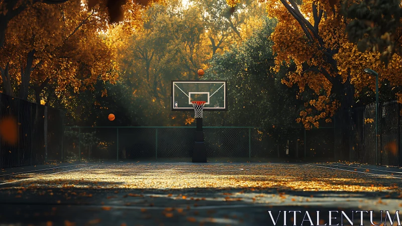 Golden-hour jump shots hang quietly between autumn trees