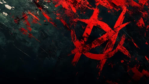 Grunge Red Anarchy Symbol on Dark Abstract Background.
