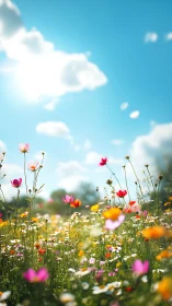 Wildflower Meadow Under Blue Skies.