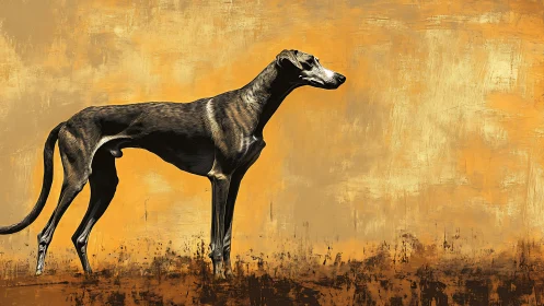Elongated sighthound profile rendered in textured digital brushwork