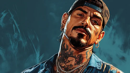 Tattooed street-style portrait exudes bold urban attitude.