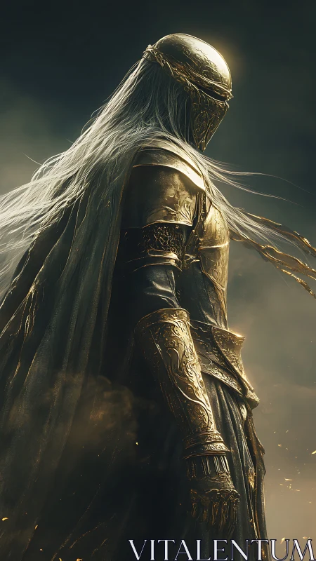 Golden armored wraith with flowing silver hair stands tall.