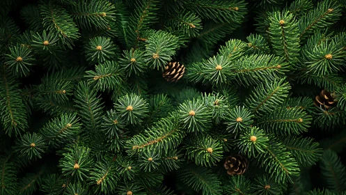 Dense evergreen conifer branches fill the entire frame
