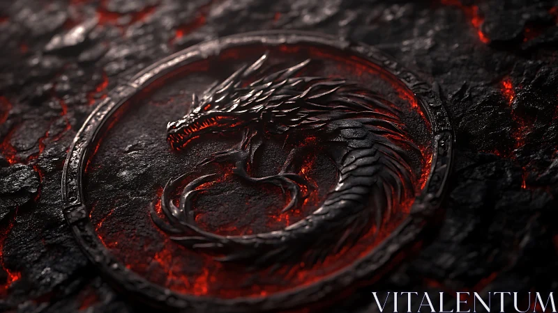 Forged dragon sigil glows ominously in molten rock