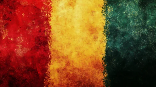 Textured tricolor bands in warm red, gold, and deep teal.