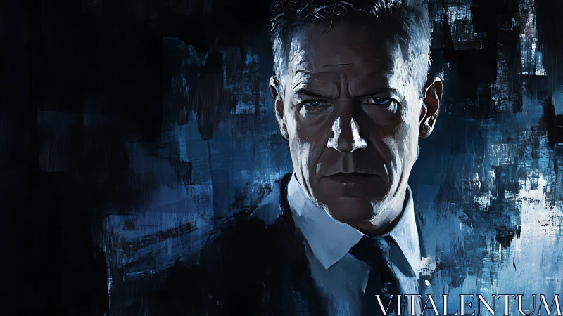 Steel-eyed executive carved from midnight brushstrokes.