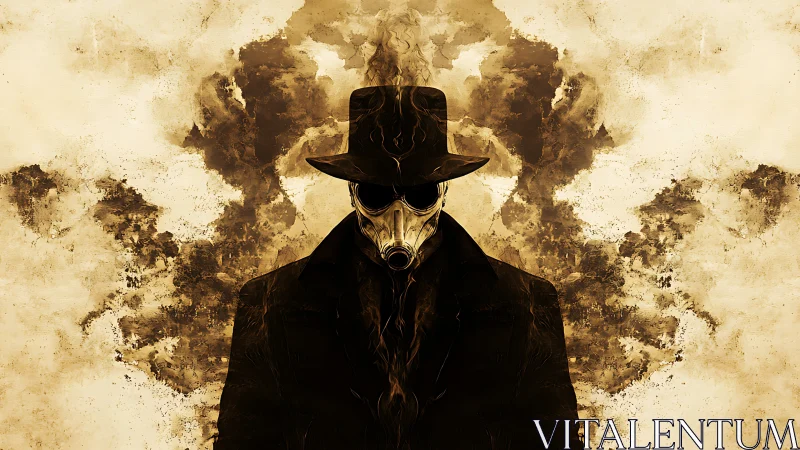 Smoke-wreathed plague mask detective dissolves into sepia clouds