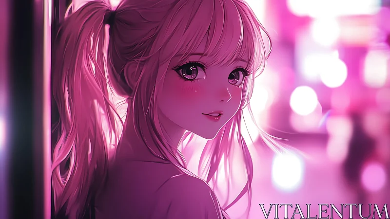 Neon evening ponytail girl catching starlight in her smile.