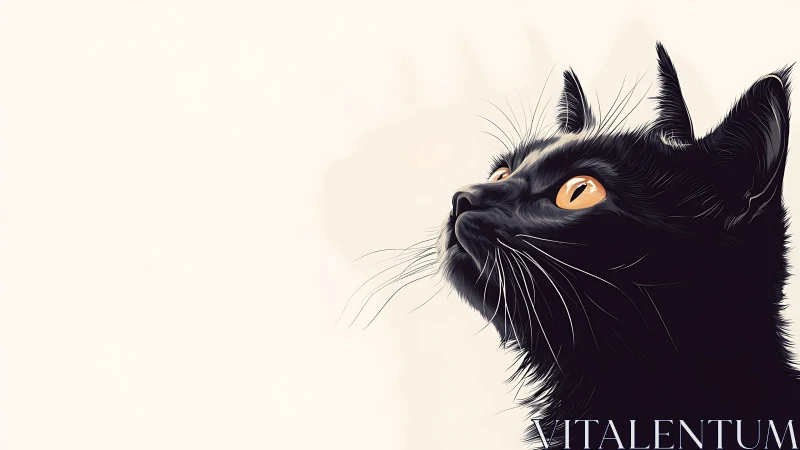 Black Cat with Golden Eyes Looking Upward.