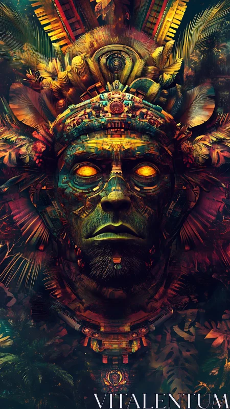 Neon jungle deity awakens in radiant tribal circuitry.