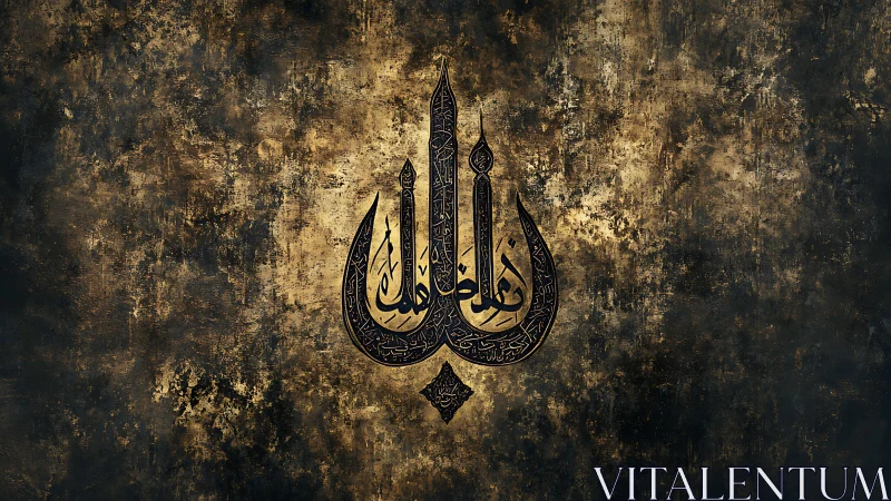Textured Arabic calligraphy emblem on distressed grunge background