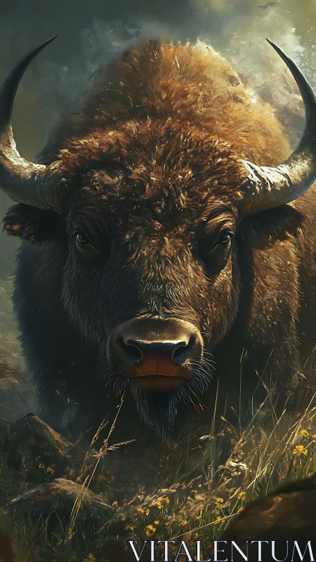 Digital rendering shows frontal view of a horned bison