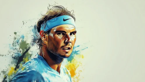 Digital portrait depicts male tennis player in profile view