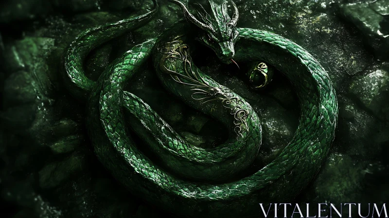 Emerald serpent guardian curled around a glowing secret.
