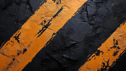 Grunge Black Asphalt with Bold Orange Stripes, Abstract Texture.