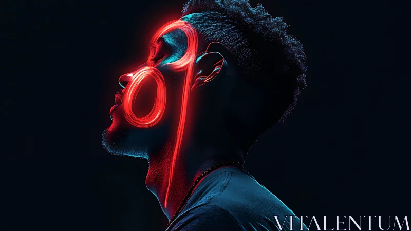 Profile portrait with red neon contour lighting traces face