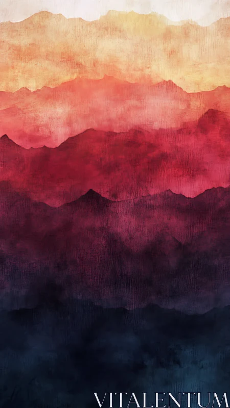 Layered abstract mountains render atmospheric chromatic depth