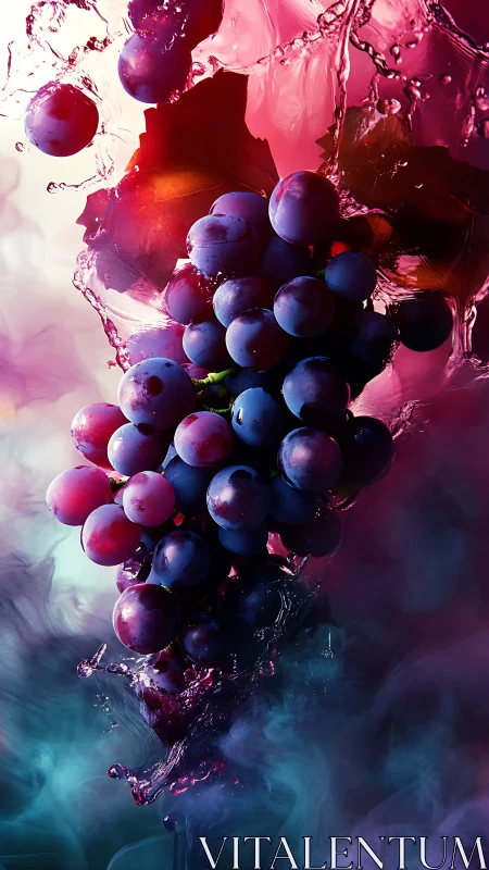 Chromatic grape cluster in dynamic liquid suspension field.
