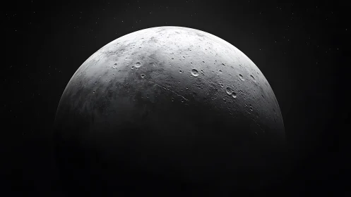 Crescent lunar surface in stark monochrome space view.