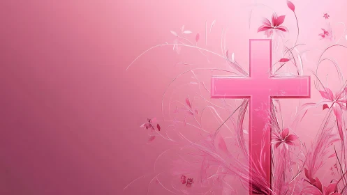 Pink translucent cross with floral light effects on gradient field
