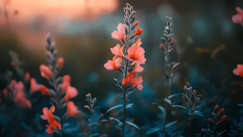 Coral Wildflowers at Golden Hour