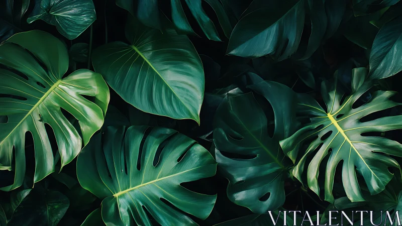 Velvet jungle leaves whisper in rich emerald shadows.