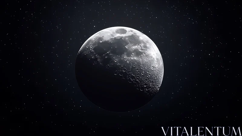 Crescent moon glows sharply against a star-sprinkled void