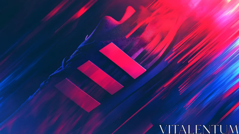 Neon sports shoe with bold stripes in motion blur art.