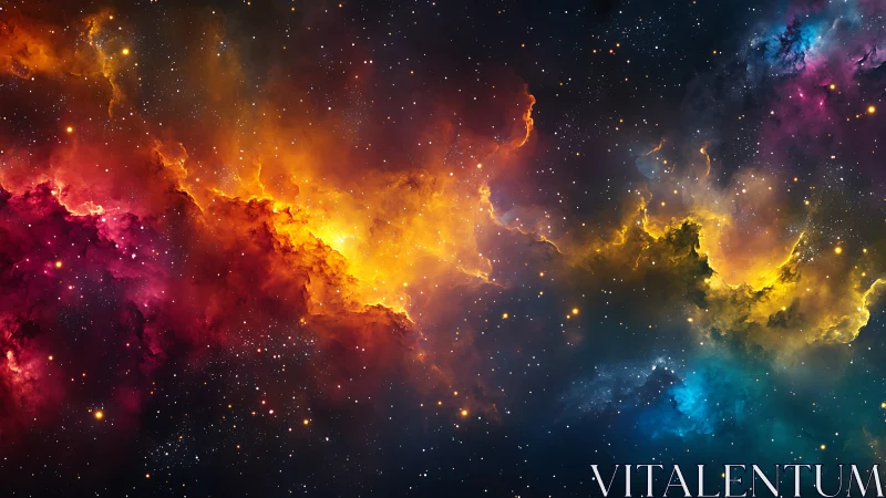 Radiant cosmic clouds drift through a vibrant starry night
