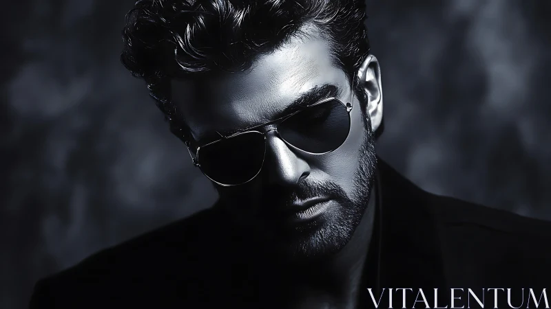 High contrast monochrome portrait isolates male subject in shadow