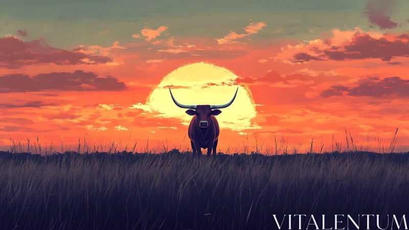 Sun-crowned longhorn claims the horizon in burning dusk