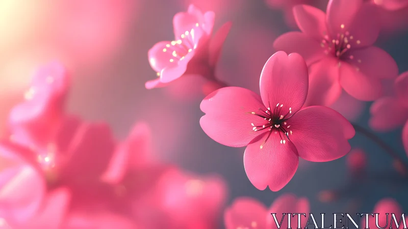 Pink Floral Blossoms with Depth-of-Field Rendering and Selective Focus Composition