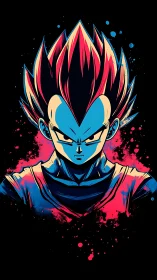 Stylized blue skinned anime warrior portrait on black background